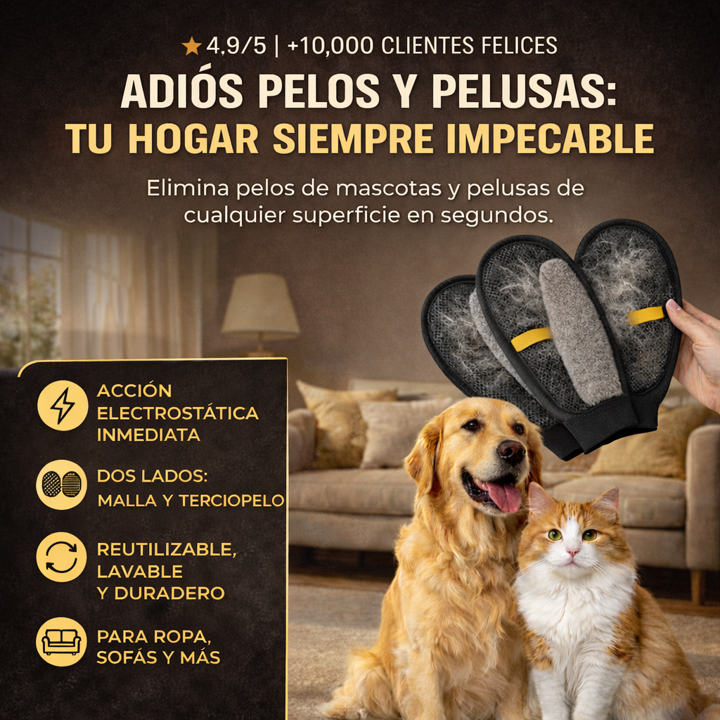 Elimina el Pelo de Tu Mascota en Segundos, sin Rodillos ni Cintas con PetGlove™🐾