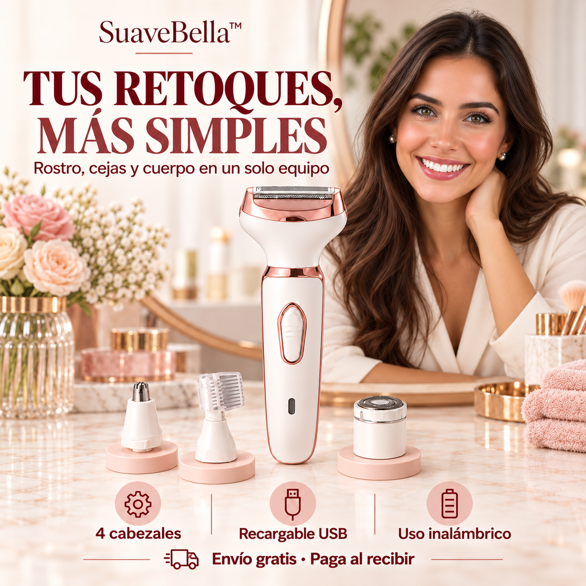 SuaveBella™ | Depiladora Recargable 4 en 1 para Rostro y Cuerpo
