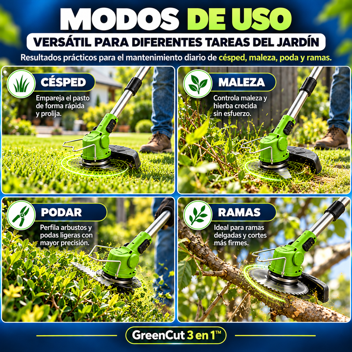 GreenCut 3 en 1™|Cortadora Inalámbrica con 2 Baterías 48v + Accesorios