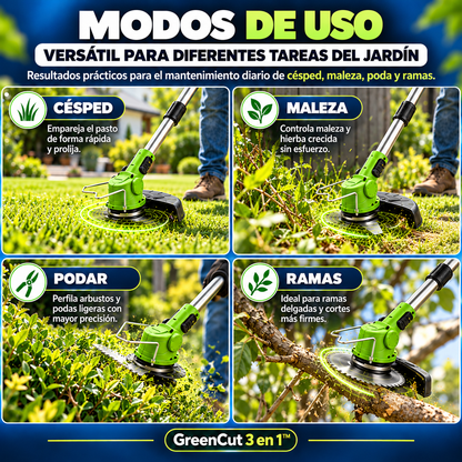 GreenCut 3 en 1™|Cortadora Inalámbrica con 2 Baterías 48v + Accesorios