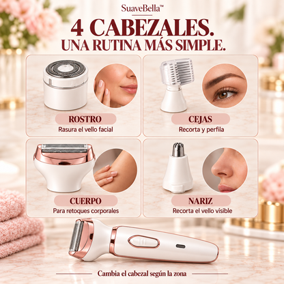 SuaveBella™ | Depiladora Recargable 4 en 1 para Rostro y Cuerpo