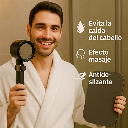 Pack de Baño Premium: Cabezal Anticaída + Alfombra de Secado Instantáneo