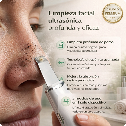 Limpia tus poros profundamente y mejora tu piel desde el primer uso con esta espátula facial ultrasónica.