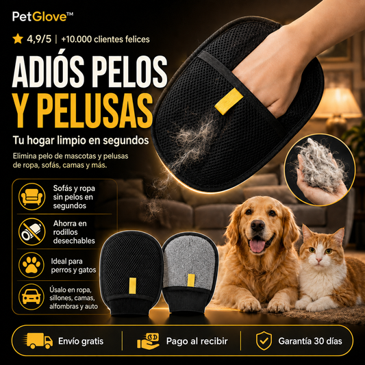 Quita los pelos de tu mascota en segundos, sin rodillos desechables ni aspiradora con PetGlove™🐾