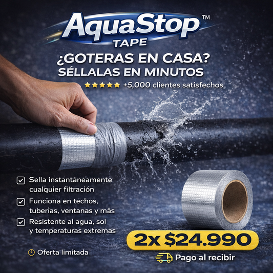 Detén las goteras en segundos SIN gastar en reparaciones costosas con AquaStop™ Tape