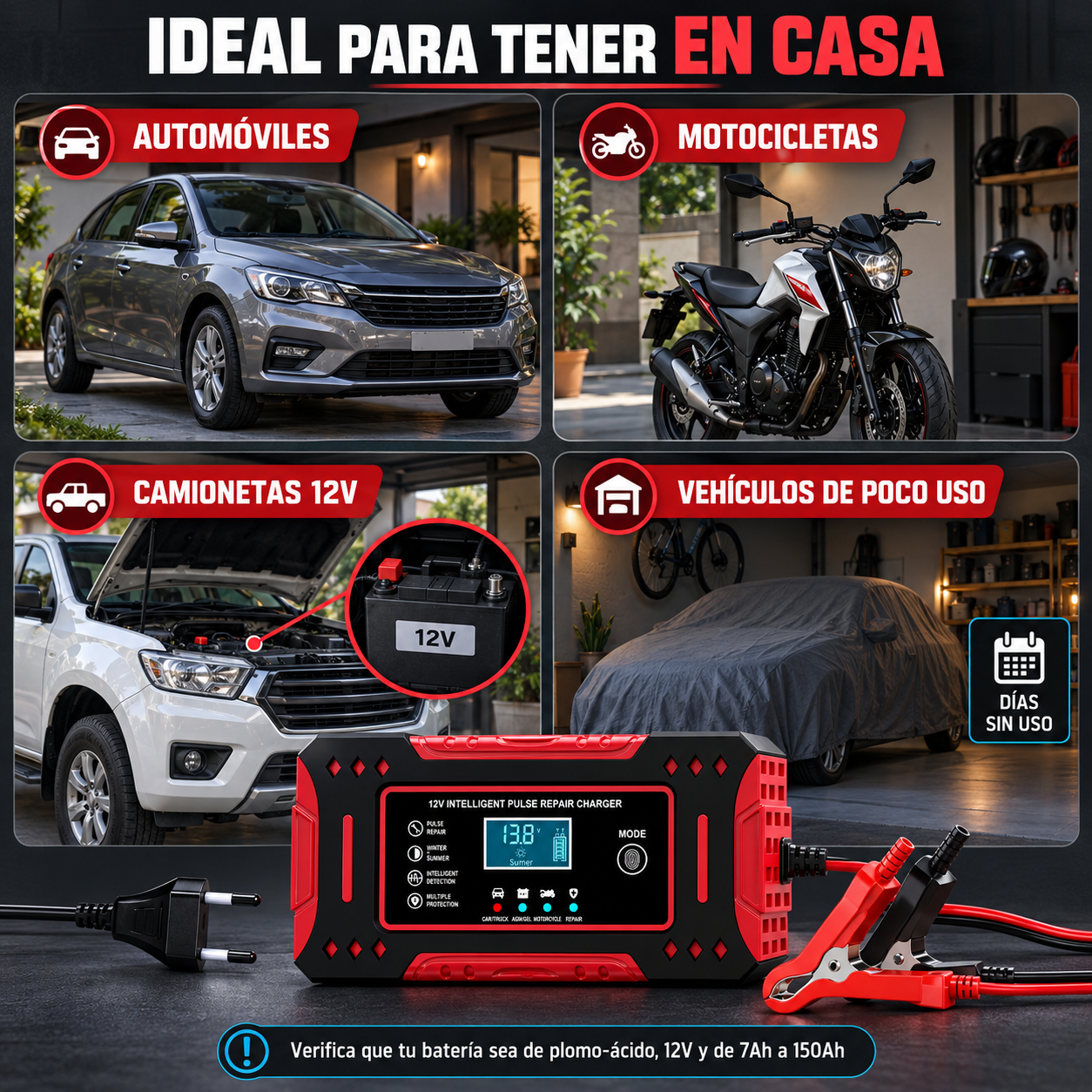 AutoVolt 12V™- Cargador Inteligente y Mantenedor de Baterías de Ciclo Profundo