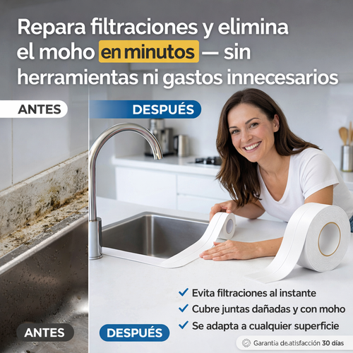 Elimina filtraciones, hongos y suciedad en minutos — sin herramientas ni maestros