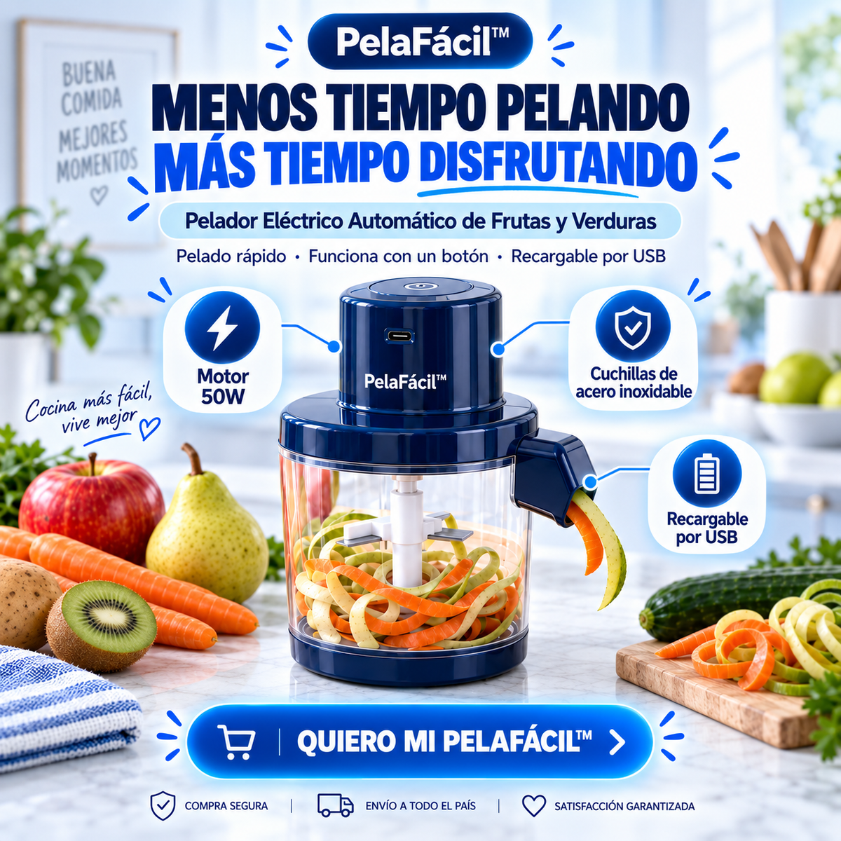 PelaFácil™ - Pelador Eléctrico de Frutas y Verduras