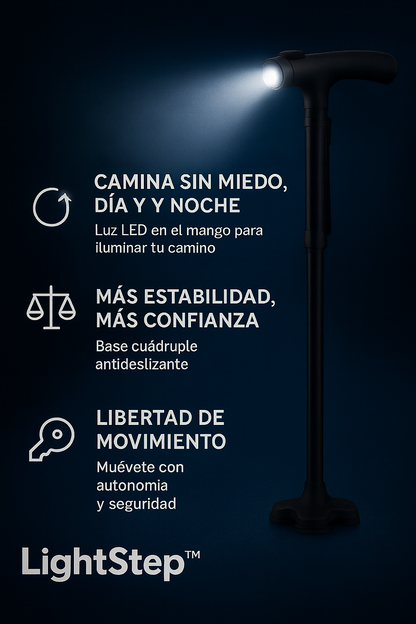 Light Step ™ - Baston Todo Terreno con Linterna, Seguridad Total