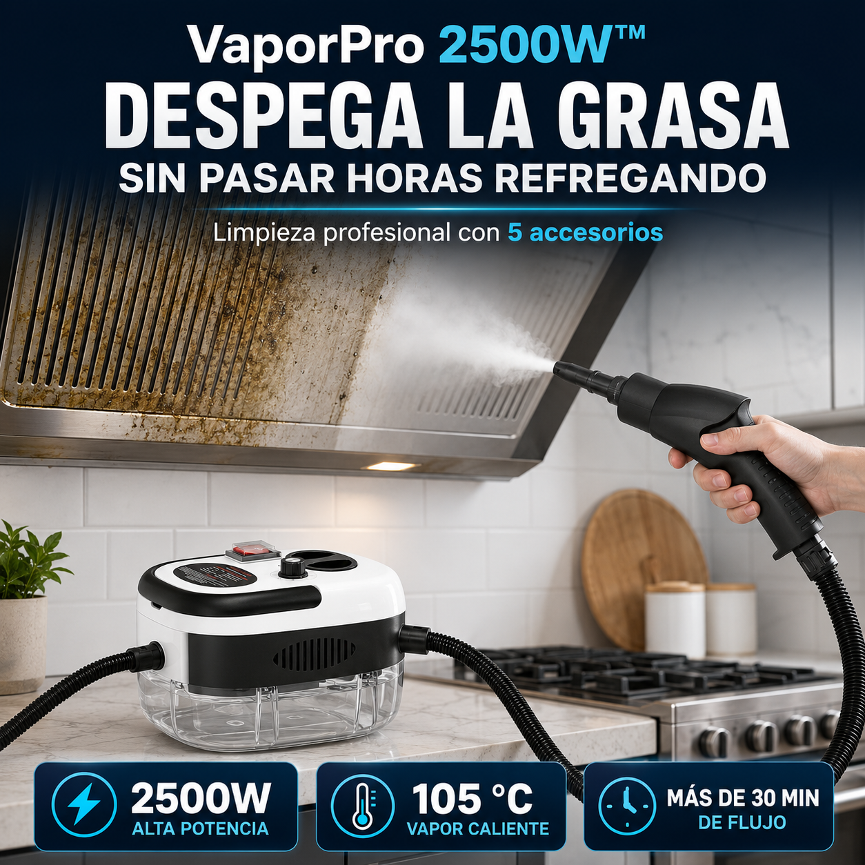 VaporPro 2500W™ | Limpiador a Vapor Profesional + 5 Accesorios