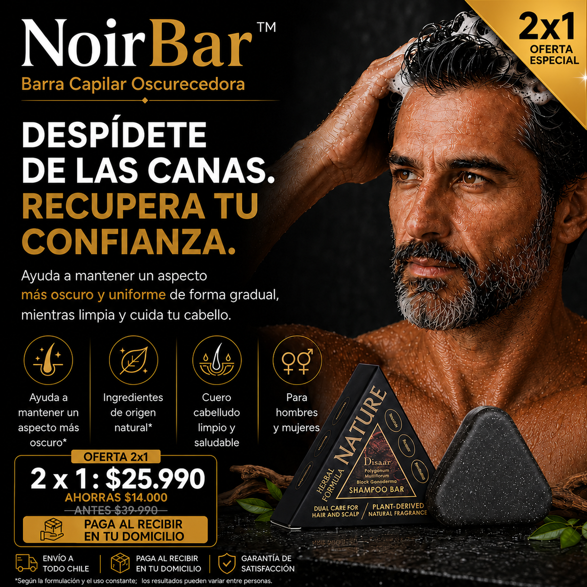 ¿Las canas te hacen ver mayor de lo que eres?:Recupera el tono natural de tu cabello sin químicos.